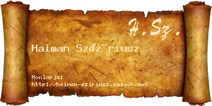 Haiman Szíriusz névjegykártya